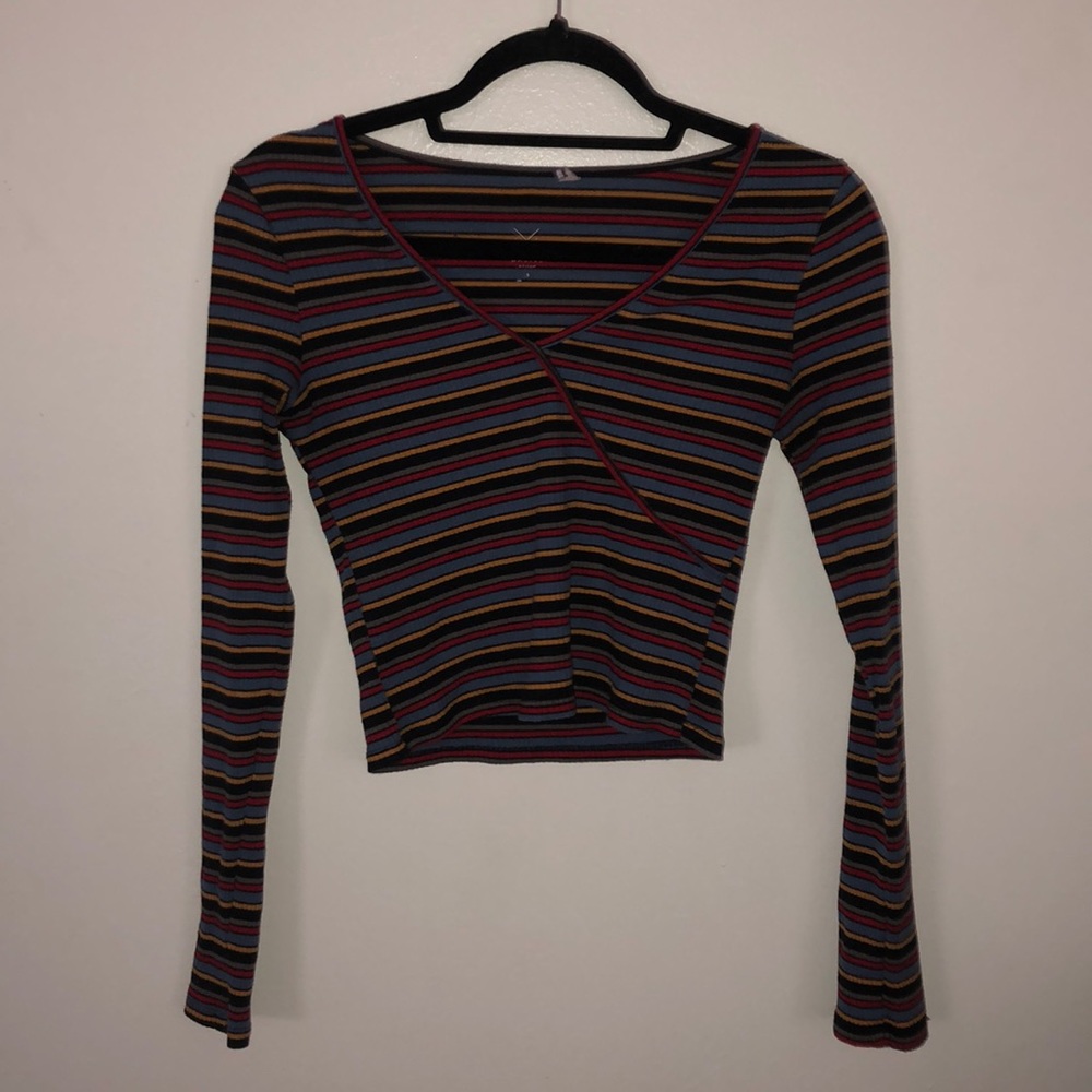 surplice multi color striped crop top